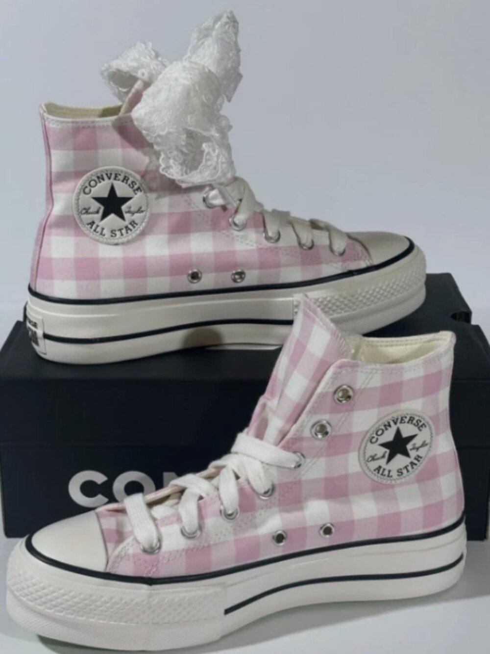 🎀Converse Chuck Taylor All Star Lift Platform Gingham Pink/White Checkers WMs 7
